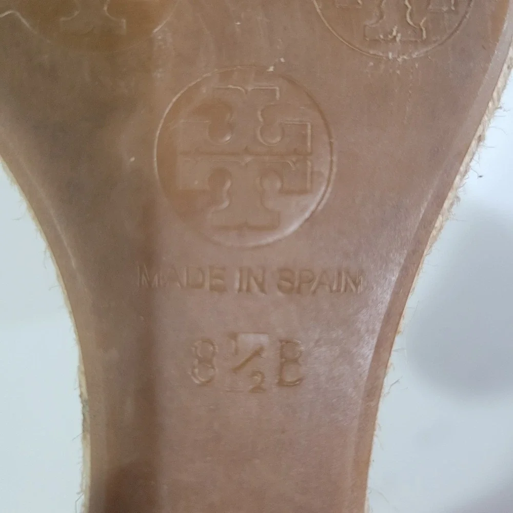 Tory Burch Jackie Espadrille Wedges Womens 8.5 B Beige Peep Toe Slip On Canvas